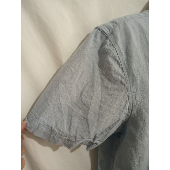 Tenth And Ocean Size L Linen Blend S/S Sky Blue Button Down Shirt Pocket - Picture 3 of 8